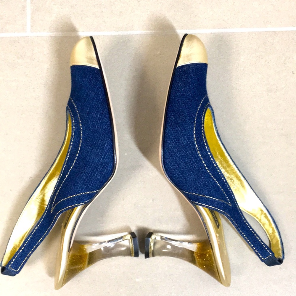 NWB ESCADA Denim Gold Heels Wowsa!!! - Picture 6 of 15